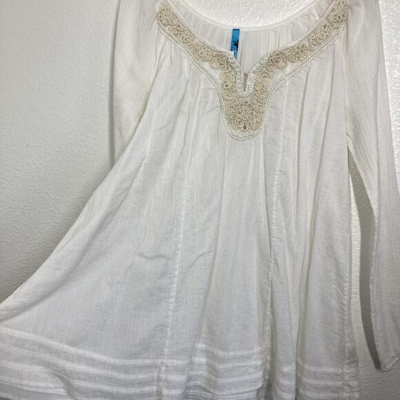Free People Shirt Womens Large cream Boho Peasant Tunic Embroidered Beaded - Picture 3 of 16